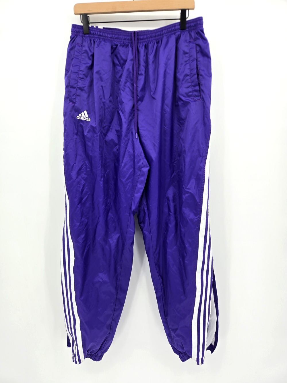 VTG Y2K Adidas Wind Pants Joggers Purple 3 Stripe Zip Cuffs Grunge Mens Large